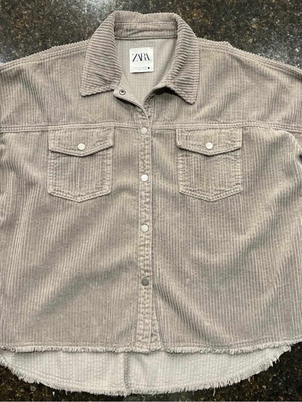 Zara Women Corduroy Button-Down Shirt Jacket Oversized in Grey EUC